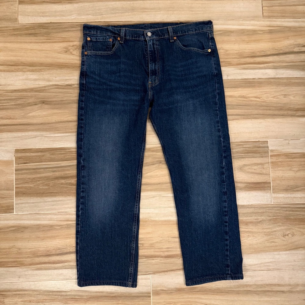 Levis 505 Regular Fit Dark Wash Blue Straight Leg Denim Jeans Mens 38x30